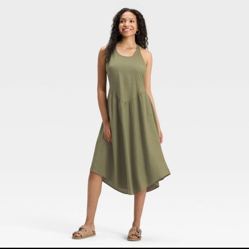 Universal Thread Olive Green Linen Sleeveless Mid… - image 3